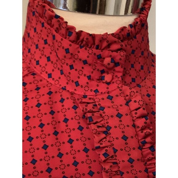 Vintage :: Red Polka Dot Secretary Blouse Size M Puffy Sleeve High Neck Ruffles - Picture 5 of 11